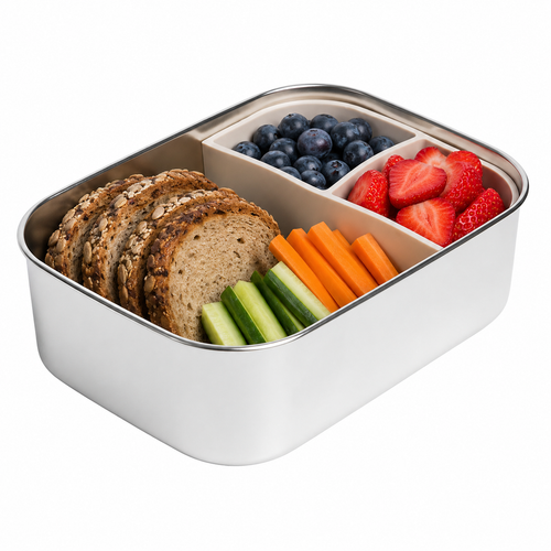 Stainless steel lunchbox with silicone divider